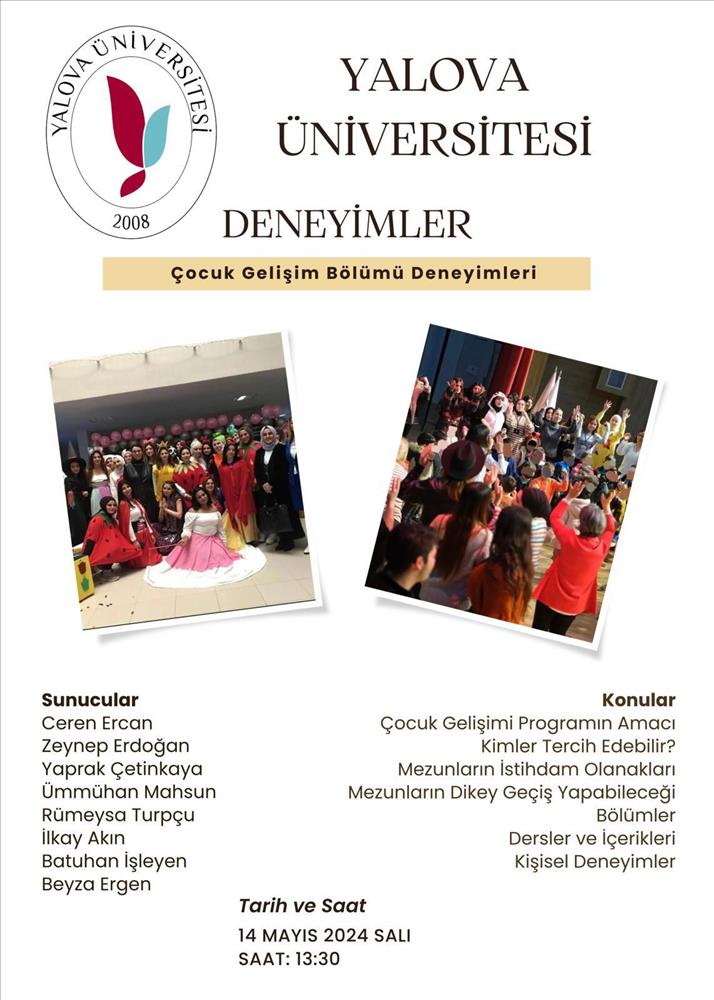 ÖĞRENCİLERİMİZ YALOVA NENE HATUN MESLEKİ VE TEKNİK ANADOLU LİSESİ İLE TÜRKİYE ODALAR VE BORSALAR BİRLİĞİ MESLEKİ VE TEKNİK ANADOLU LİSESİ ÖĞRENCİLERİNE ÇOCUK GELİŞİMİ PROGRAMI TANITIM SEMİNERİ GERÇEKLEŞTİRDİ