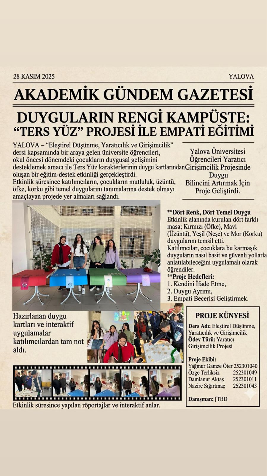 Yalova Üniversitesi Çocuk Gelişimi Programı Farkındalık Projeleri