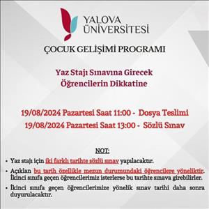 Yaz Stajı Sözlü Sınav (Mülakat) ve Dosya Teslim Tarihi